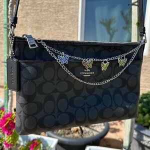NWOT Coach Black East West Crossbody Bag with Butterfly Chain